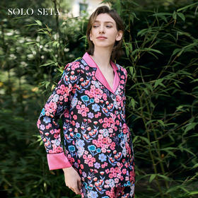 Solo seta22姆米真丝睡衣套装女桑蚕丝印花长袖长裤丝绸家居服