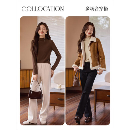 【年终特卖】熙世界2025新款半高领德绒打底衫女秋冬内搭修身长袖保暖T恤上衣 商品图4