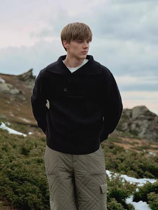 Evistub/E-4DMY997/重磅定染双色海岛棉粗织复古大翻领海员毛衣 商品图1