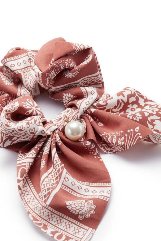 HAYES 砖红色印花珍珠发绳 8130 商品图2