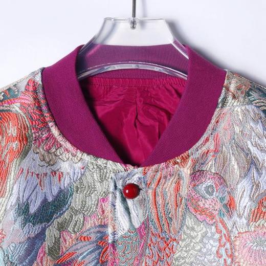 WT98秋冬季新款潮牌国风外套男女织锦绣花时尚棒球领减龄花鸟外套 商品图1