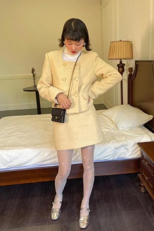 amadella 气质鹅黄色小香风外套半裙套装 15424 商品图1