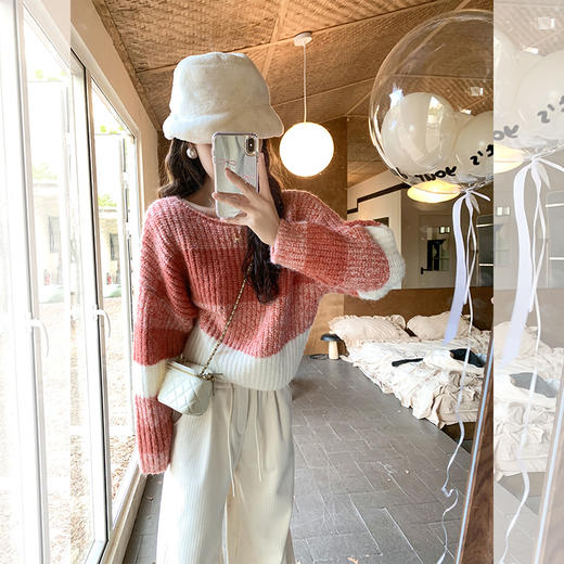 <曾小咸推荐>慵懒风宽松红条纹毛衣 商品图2