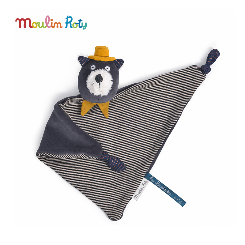 Moulin Roty 深灰色猫猫婴儿安抚巾（棉布款） 适合年龄0岁+ 666027