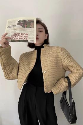 Kai & Kiera 淡黄色加厚无领夹克外套 15617