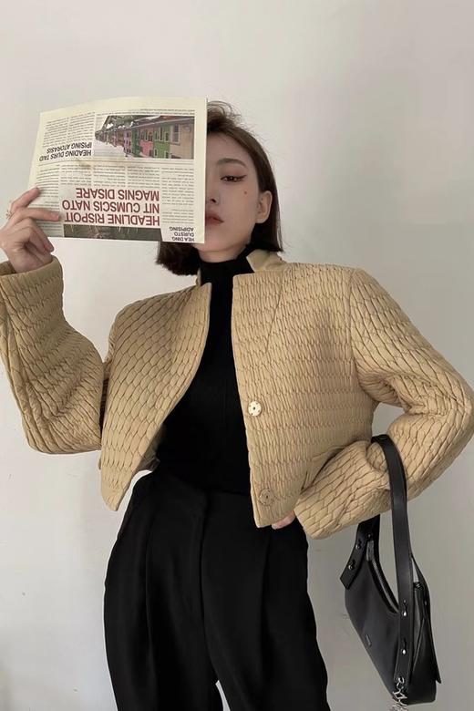 Kai & Kiera 淡黄色加厚无领夹克外套 15617 商品图0