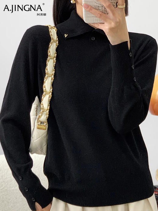 【文艺摩登】阿菁娜法式复古翻领绵羊针织衫F29D302012 商品图5