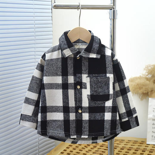 【儿童舒适卡通小衬衣，简约大方，时尚洋气】儿童长袖男童衬衣 宝宝新款韩版春秋 可外穿女童格子翻领衬衫外套-QQ 商品图9