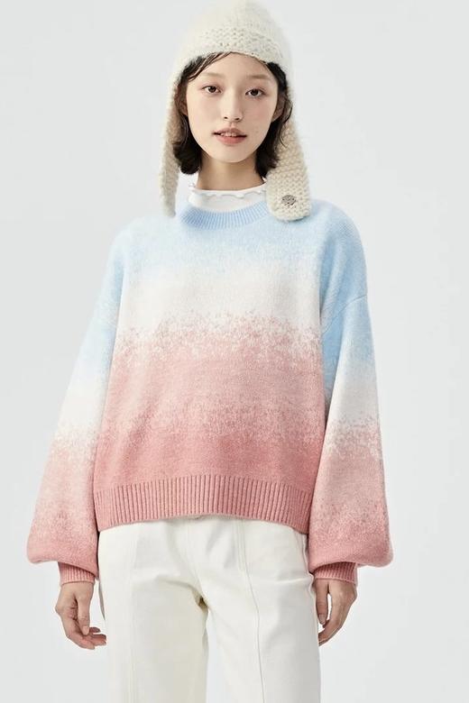 SEM/R森马 粉色条纹渐变灯笼袖毛衣 15333 商品图0