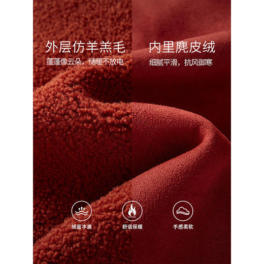 【年终特卖】熙世界复古红色小香风短款外套女秋冬小个子气质仿羊羔毛夹克上衣 商品图5