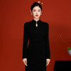 OY-230315中国风女装春季2024年新款复古针织提花长款改良黑色连衣裙230315 商品缩略图2
