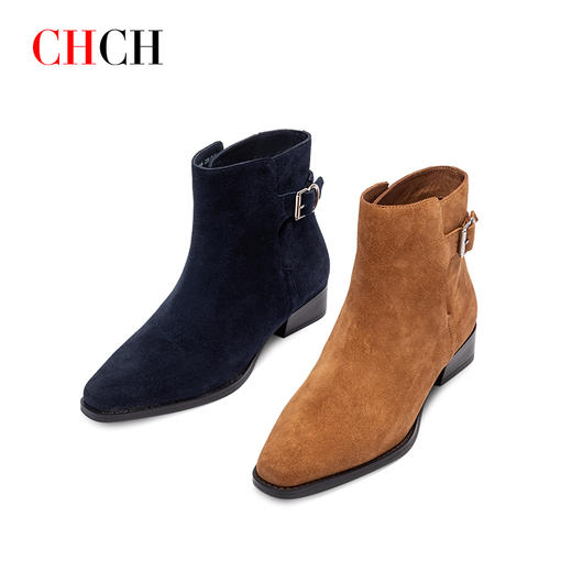 CHCH平衡鞋2024秋冬新品羊皮绒面矮跟英伦风百搭女短靴CO2B6081 商品图5