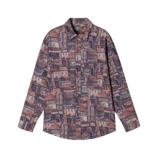 8671秋季新款古着复古港风法式花衬衫宽松潮流长袖 商品图0