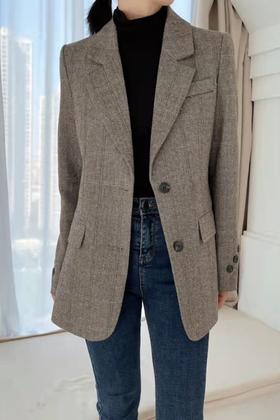 ESTELLICA 棕色通勤感加厚西装外套 15428