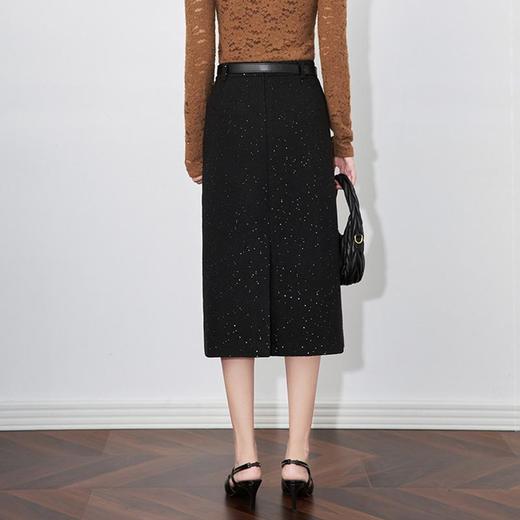【高货wl】全新升级【铂金会员220/天猫299/差价79】(01622) 洛诗琳羊毛混纺亮片粗呢通勤显瘦直筒高腰包臀后开衩半裙 商品图4