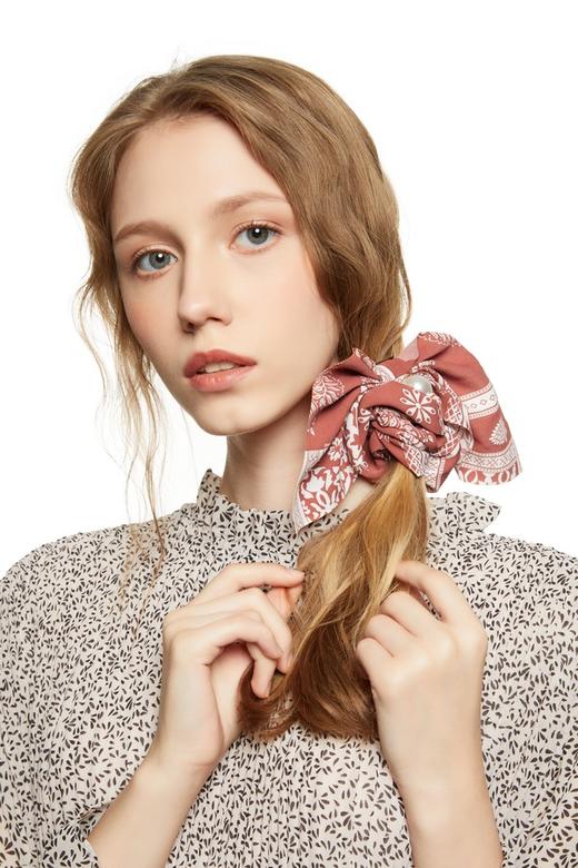 HAYES 砖红色印花珍珠发绳 8130 商品图0