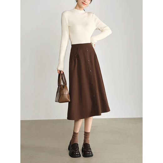 【年终特卖】熙世界复古棕色a字半身裙女秋冬2025新款高腰磨毛加厚伞裙中长裙 商品图4