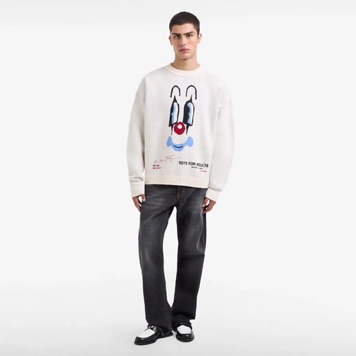GCDS 男士小丑徽标提花混纺羊毛长袖针织衫 白色 A2CM1505KF710 商品图3