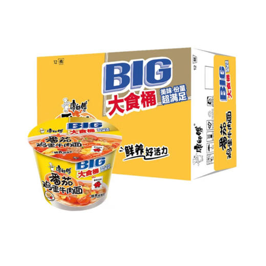 康师傅大食桶番茄鸡蛋牛肉面162g*12桶 商品图2
