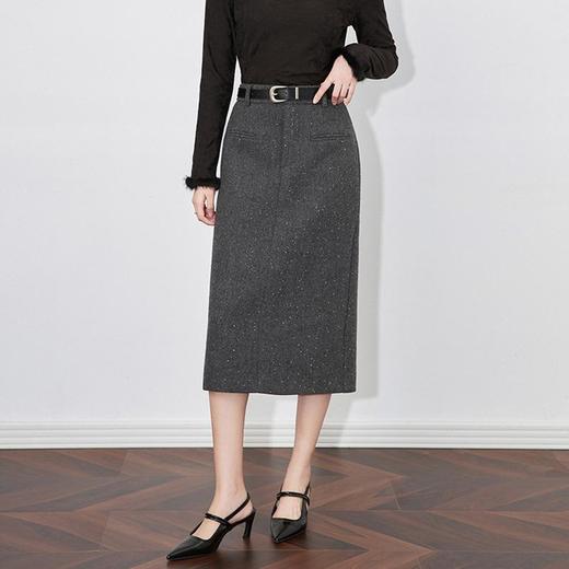 【高货wl】全新升级【铂金会员220/天猫299/差价79】(01622) 洛诗琳羊毛混纺亮片粗呢通勤显瘦直筒高腰包臀后开衩半裙 商品图1