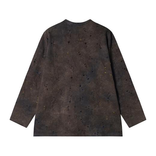 T1859秋季新款时尚个性扎染磨破设计圆领套头长袖T恤复古宽松复古上衣 商品图5