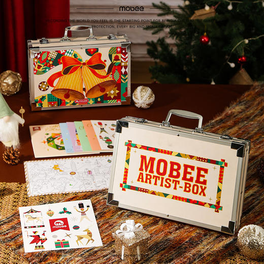 赠礼品袋【送孩子的圣诞艺术好礼】mobee圣诞款儿童绘画礼盒 小学生画画工具水彩笔蜡笔 可水洗 商品图3