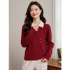 【年终特卖】熙世界新中式国风假两件针织毛衣女秋冬气质复古红色翻领打底上衣 商品缩略图2