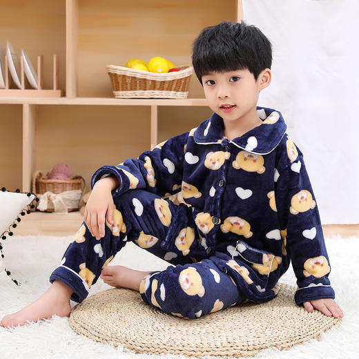 【法兰绒家居套装】亲子法兰绒睡衣套装秋冬新款男女童家居服套装亲子装加绒加厚童装2205 100% 商品图1