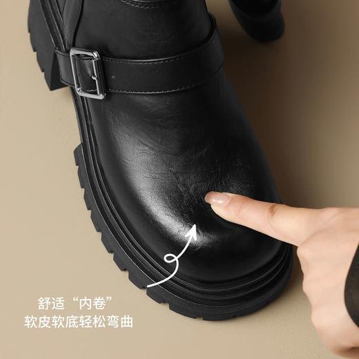 ZHR多排扣潮流长筒靴女2024秋冬新款复古骑士靴厚底西棕色牛仔靴 商品图7