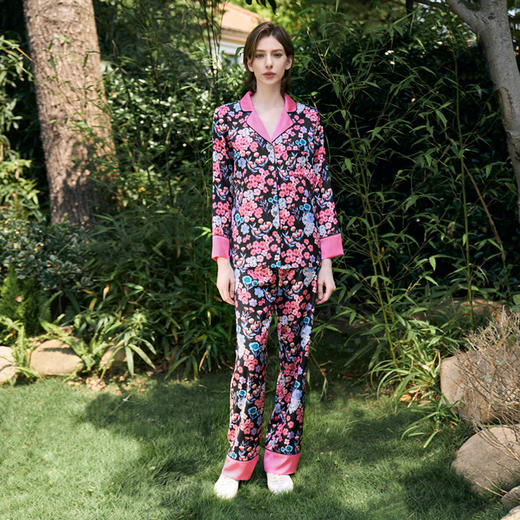 Solo seta22姆米真丝睡衣套装女桑蚕丝印花长袖长裤丝绸家居服 商品图1