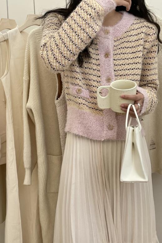 L.Fleuri 粉黄色圆领小香风针织外套 15537 商品图1