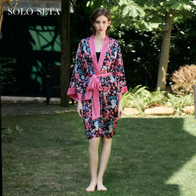 Solo seta22姆米重磅真丝睡袍女桑蚕丝印花浴袍丝绸家居服秋冬