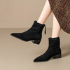 ZHR则则绒面弹力靴2024新款尖头粗跟瘦瘦靴优雅气质短靴加绒女靴 商品缩略图5