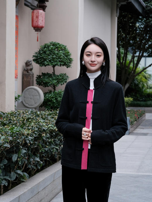 盛唐牡丹| 新中式女士针织羊绒衫（里玫红色） 商品图7