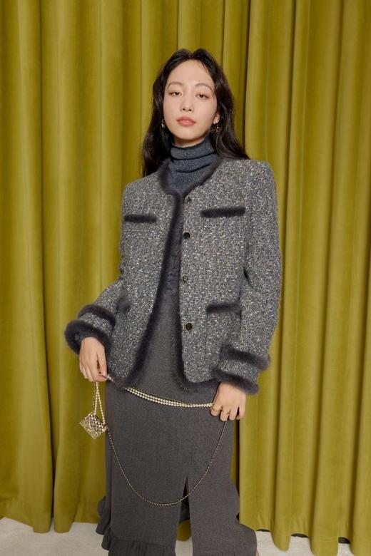 Le Malene 深灰色小香风圆领羽绒外套 19656 商品图0