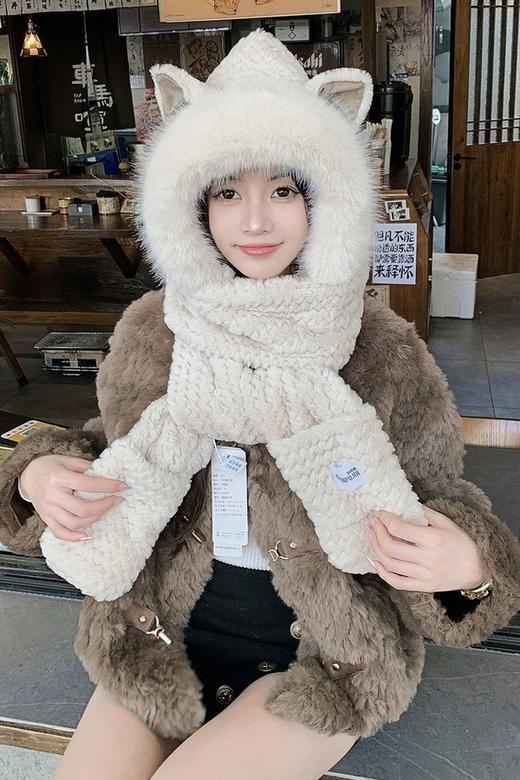 Say Something 加厚保暖一体针织帽 19938 商品图1