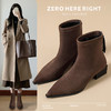 ZHR则则绒面弹力靴2024新款尖头粗跟瘦瘦靴优雅气质短靴加绒女靴 商品缩略图1