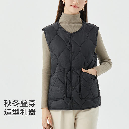 时尚菱格百搭马甲秋冬叠穿纯色内搭保暖上衣加厚御寒宽松背心女时尚菱格马甲 商品图2