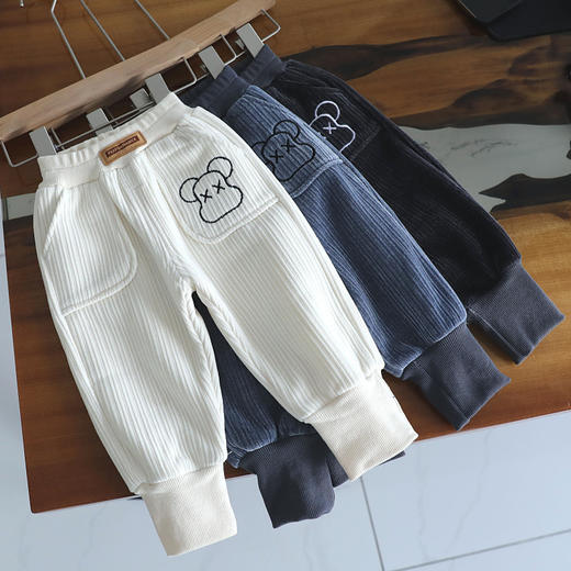 【松紧腰设计，舒适自由活动】秋冬宝宝新款裤子 男童女童加绒休闲长裤 儿童保暖加厚童裤-QQ 商品图2