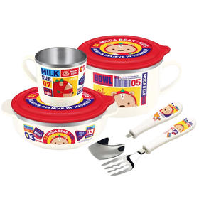 韩国TISOU 宝宝儿童餐具水杯幼儿园自主吃饭训练叉勺 餐具美味三件套 面碗 保温杯 3岁+