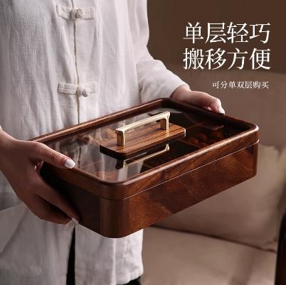 南美胡桃木矩形双层果盒 商品图4