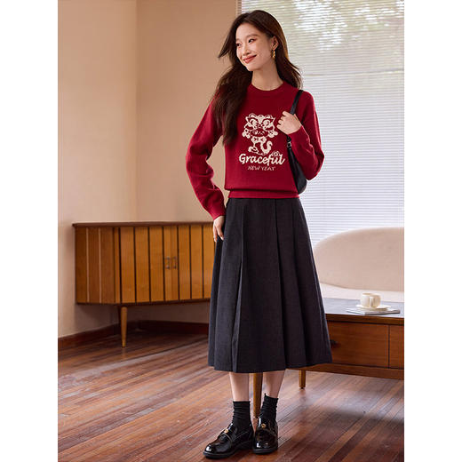 【年货节】熙世界蛇年毛衣女红色本命年生肖提花圆领打底针织衫2025秋冬款 商品图4