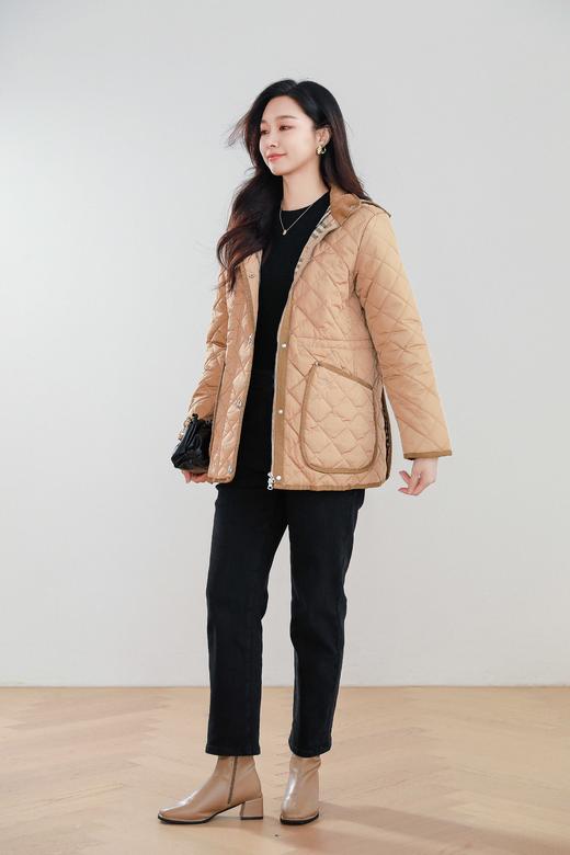 【Burberry带标系列】火桐hooton 菱形绗缝长款带帽外套 商品图7