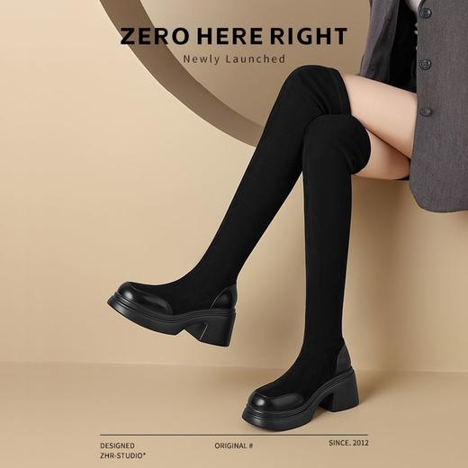 ZHR则则洋气百搭过膝靴2024新款弹力长筒靴粗跟加绒保暖骑士女靴 商品图5