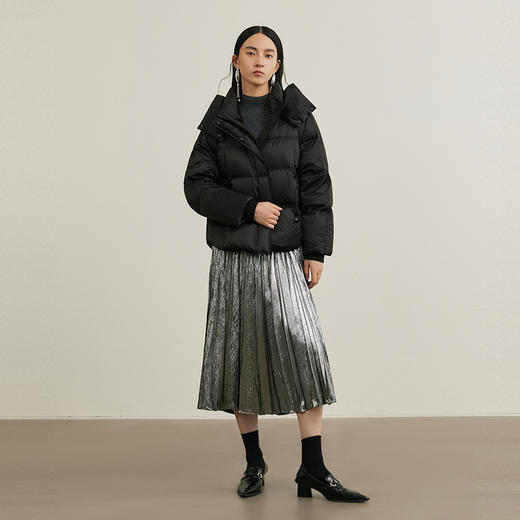 NEELLY纳俪商场同款冬新款黑色高领短款连帽外套女90白鸭绒羽绒服N24105L01116 商品图2