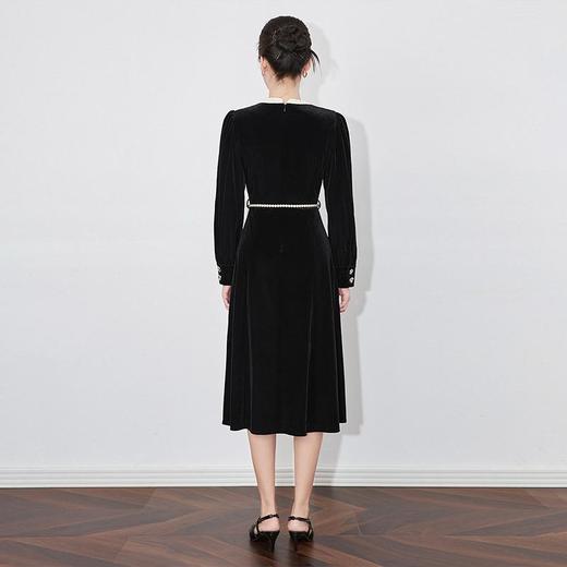 【高货wl】全新升级【铂金会员358/天猫479/差价121】(22055) 洛诗琳秋冬款法式优雅撞色褶皱珍珠腰带丝绒收腰连衣裙 商品图1