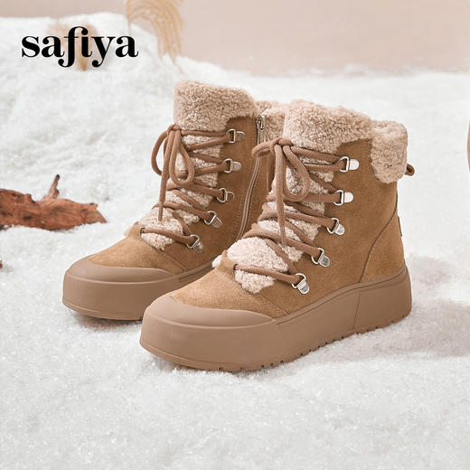 预售10天发|Safiya/索菲娅2024冬季加绒保暖系带时尚百搭厚底户外休闲雪地靴 SF4411A209 商品图0