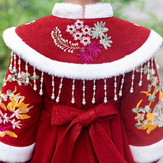 ST-26P328女童唐装洋气冬季2024新款儿童过年喜庆中国风女孩红色加厚公主裙 商品图3