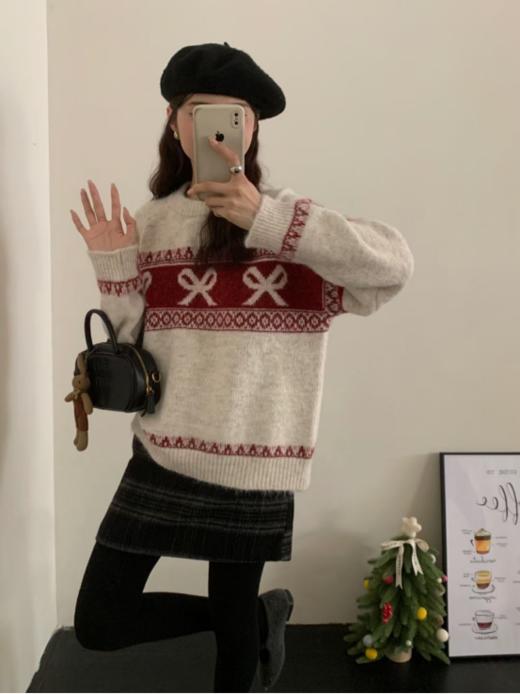 ✨【圣诞限定款】Avann提花慵懒风羊毛混纺套头毛衣336：😎大廓型的毛衣，💕如同冬日里的一抹温暖拥抱，✌️随性而慵懒。 商品图4