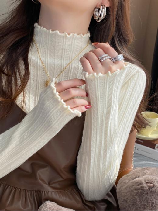 💕【岚可可木耳边百搭针织打底衫】🌟保暖的半高领添加木耳边元素👊 上身减龄✌️又有范为整体穿着增加了甜美度，🌷🌷 衣身弹性敲好的 商品图5